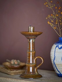 Sfeșnic din ceramică, maro, siluetă sculpturală, glazură reactivă cu nuanțe unice, 18 x 9,5 cm, „Rigby”
