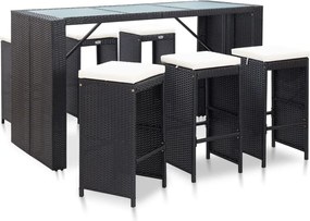 vidaXL Set mobilier bar de grădină cu perne, 7 piese, negru, poliratan