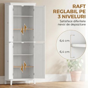 HOMCOM Dulap De Baie Slim Cu 2 Uși, Rafturi Reglabile, MDF, Metal, 60x30x170 cm, Alb | Aosom Romania