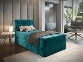 Pat tapițat boxspring GLORIEN VELVET 90x200 cm turcoaz Saltele: Saltea cu arcuri Bonell