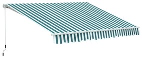 Outsunny Copertina Soare cu Brate de Exterior Reglare cu Manivela, Metal si Poliester, 295x250cm Verde si Alba