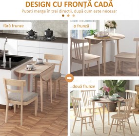 HOMCOM Masa Plianta, Masa Rotunda cu Panouri Rotunde, Masa de Bucatarie Mica pentru Economisirea Spatiului, Natur | Aosom Romania