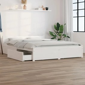 vidaXL Cadru pat cu sertare, alb, 140x190 cm