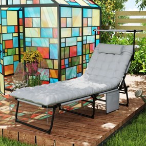 Outsunny Șezlong pliabil cu copertină și saltea, șezlong cu spătar reglabil în 4 poziții, gri deschis | Aosom Romania