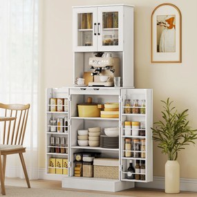 HOMCOM Dulap de bucătărie, raft reglabil, blat, uși din acril, orificiu pentru cablu, pentru living, bucătărie, sufragerie, MDF, Alb | Aosom Romania