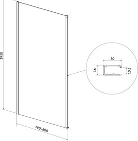 Perete dus 80x195 cm, auriu periat, grosime sticla 6 mm, Cersanit Larga