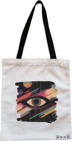 Sacosa de Panza pentru Cumparaturi, Geanta Tote, model Celestial Eye 1, Cu fermoar, 38x34.5 cm, Alba, BEKZ®