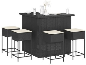 3261503 vidaXL Set mobilier bar de grădină cu perne, 5 piese, negru, poliratan