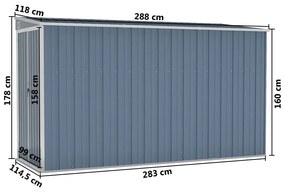 Sopron gradina montaj perete gri 118x288x178 cm otel galvanizat Gri, 118 x 288 x 178 cm