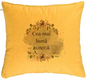 Perna Decorativa pentru Bunica 1, 40x40 cm, Galben, Husa Detasabila, Burduf