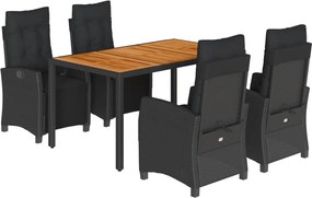 vidaXL Set mobilier de grădină cu perne, 5 piese, negru, poliratan