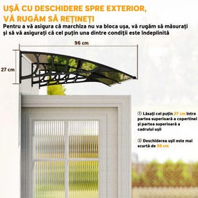 Streasina de exterior Outsunny 200x96cm din policarbonat si aluminiu, protectie pentru ferestre si usi, maro | Aosom RO