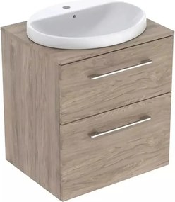 Set dulap baza suspendat Geberit Selnova Square finisaj nuc american Hickory 2 sertare si lavoar 60 cm
