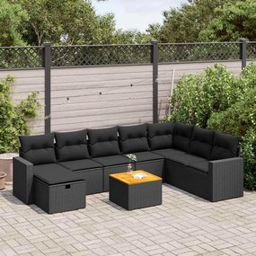 3325800 vidaXL Set mobilier de grădină cu perne, 9 piese, negru, poliratan