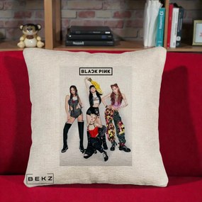 Perna Personalizata K-pop BLACKPINK Fotografie Grup Tinute Edgy, 40x40 cm, Bej Canapea, Husa Detasabila, Perna Inclusa, BEKZ®