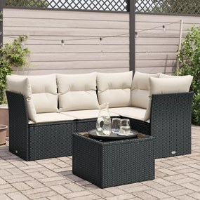 3217586 vidaXL Set mobilier de grădină cu perne, 5 piese, negru, poliratan