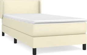 vidaXL Pat box spring cu saltea, crem, 100x200 cm, piele ecologică