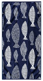 Prosop de plajă albastru închis 90x180 cm Fish – DecoKing