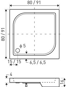 Cabină de duș pătrată Tomar 90x90 cm cu cădiță de duș