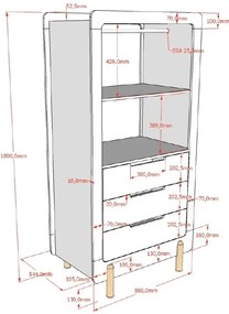 Set mobilier pentru copii mici SMILE, alb, pat 70 x 140 cm cu balustradă de protecție și dulap cu baretă pentru haine și 3 sertare – Vipack