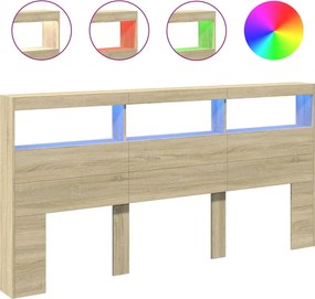 vidaXL Tăblie de pat cu dulap și LED, stejar sonoma, 200x17x102 cm