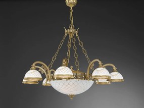 Candelabru cu 8 brate clasic design italian din alama, sticla 7002 RA-L. 7002/8+3