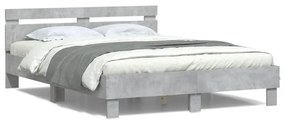 3207549 vidaXL Cadru de pat cu tăblie și LED, gri beton, 140x200 cm