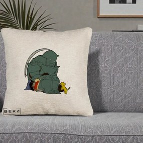 Perna Personalizata Fullmetal Alchemist Alphonse cu Pisici, 40x40 cm, Bej Canapea, Husa Detasabila, Perna Inclusa, BEKZ®