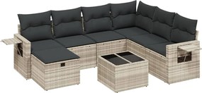 vidaXL Set mobilier de grădină cu perne, 8 piese gri deschis poliratan