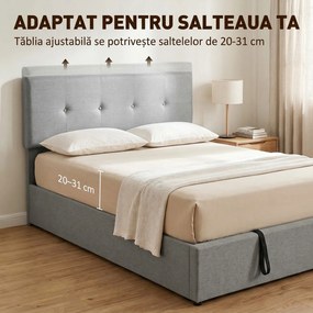 HOMCOM Pat cu ladă 140 x 190 cm, tapițat cu aspect de in, gri închis | Aosom Romania