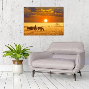 Tablou - Zebre cu apus de soare (70x50 cm)