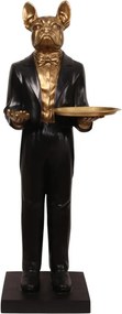 Statuetă decorativă din polirășină, negru, câine majordom cu tavă, 162 x 54 x 53 cm, „Alfred”