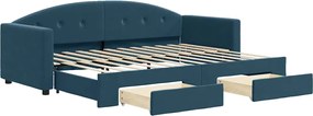 vidaXL Pat de zi cu extensie și sertare, albastru, 80x200 cm, catifea