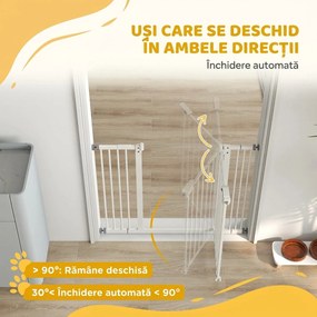 PawHut Poartă Extensibilă pentru Câini fără Șuruburi, Poartă de Siguranță Reglabilă cu 2 Extensii, 94-100 cm, Alb | Aosom Romania