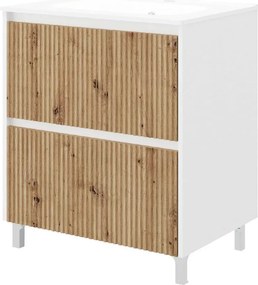 Set dulap baza stejar mat si lavoar Savini Due Creta 80 cm