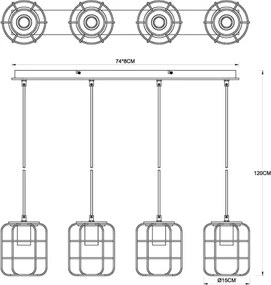Globo 54037-4H - Lustră WILLA pe cablu, 4xE27/40W/230V