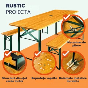 Set de masă pentru bere KLASIK, 170cm, maro natural Casaria