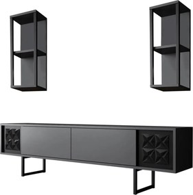 Mobilier living 618BLY1139, gri/negru, PAL melaminat, 3 piese