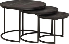 vidaXL Mese de Cafea Nesting 3 pcs Negru Lemn masiv de mango și oțel