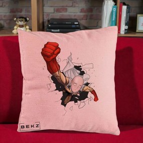 Perna Personalizata One Punch Man Saitama Pumn, 40x40 cm, Roz, Husa Detasabila, Perna Inclusa, BEKZ®