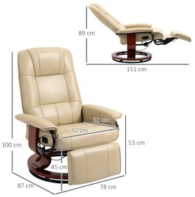 HOMCOM Relaxsessel, reglabil, funcție de întindere, până la 120 kg, piele ecologică, 78 x 87 x 100 cm, Crem | Aosom Romania