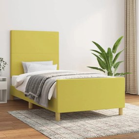 Cadru de pat cu tablie, verde, 100x200 cm, textil Verde, 100 x 200 cm, Design simplu