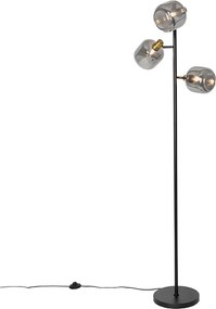 Lampa de podea neagră cu auriu cu sticlă fumurie cu 3 lumini - Zuzanna