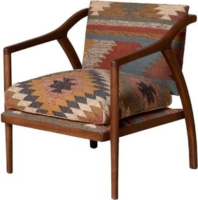 Fotoliu kilim din iută naturala și lână, cu structura din lemn de mango, 83×68×75 cm, „Ayaco"