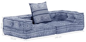 Canapea puf modulara cu 2 locuri, indigo, material textil 1, Indigo, Canapea joasa cu 2 locuri cu spatar si cotiera