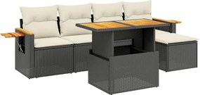 vidaXL Set mobilier de grădină cu perne, 6 piese, negru, poliratan