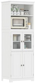 HOMCOM Dulap Camara Bucătărie, 2 Rafturi Deschise, 2 Dulapuri cu Uși, MDF și Sticlă Securizată, 60x30x162 cm, Alb | Aosom Romania