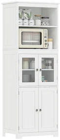 HOMCOM Dulap Camara Bucătărie, 2 Rafturi Deschise, 2 Dulapuri cu Uși, MDF și Sticlă Securizată, 60x30x162 cm, Alb | Aosom Romania