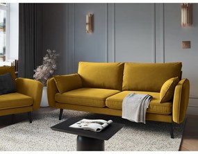 Canapea cu tapițerie din catifea Kooko Home Lento, 198 cm, galben