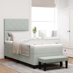 vidaXL Pat Box Spring cu Saltea & Bancă Gri Deschis 90x190 cm Catifea